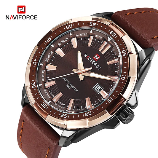 RokstarModern NAVIFORCE Sport Waterproof Quartz Leather Wrist Watch – Durable, Water-Resistant, and Sophisticated for the Modern Man