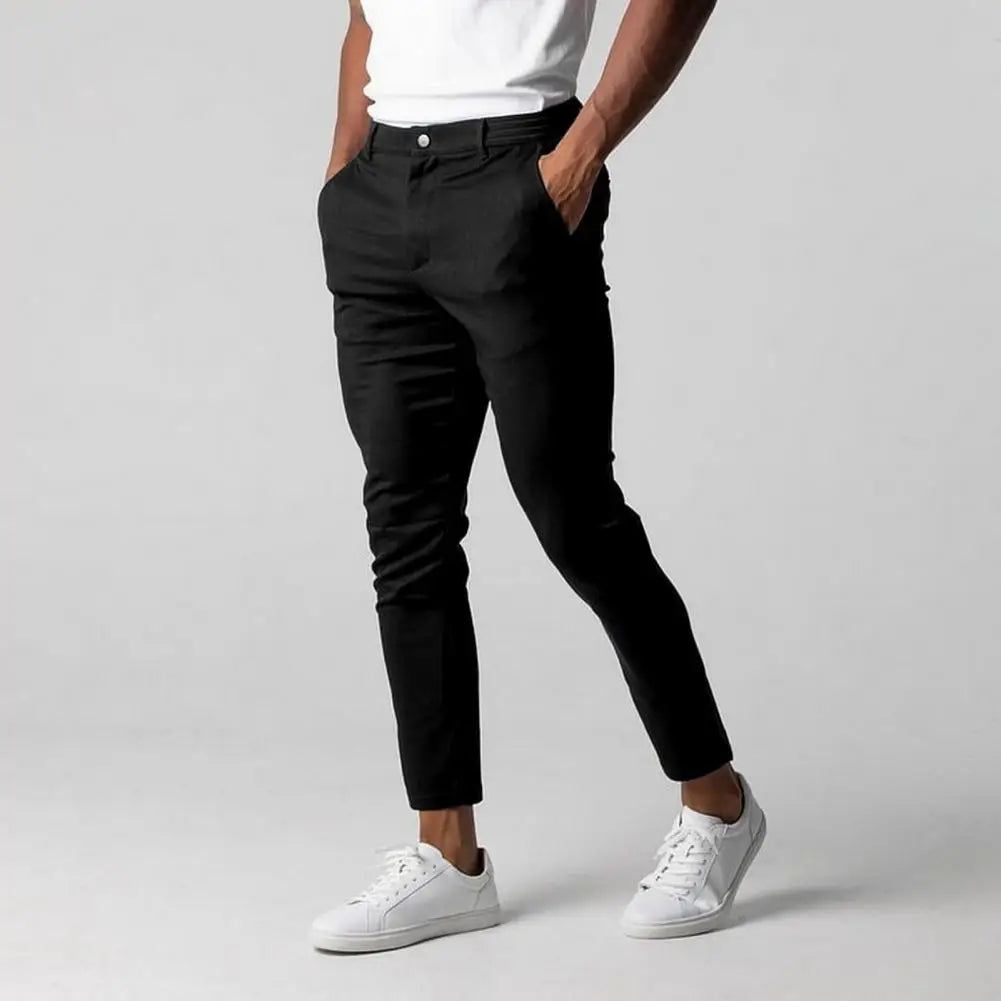 Step Up Your Style: Elegant Slim Fit Business Pants at RokstarModern. Elevate your professional attire with these sleek and sophisticated trousers, designed for the modern man who values both style and comfort. Command attention with every step