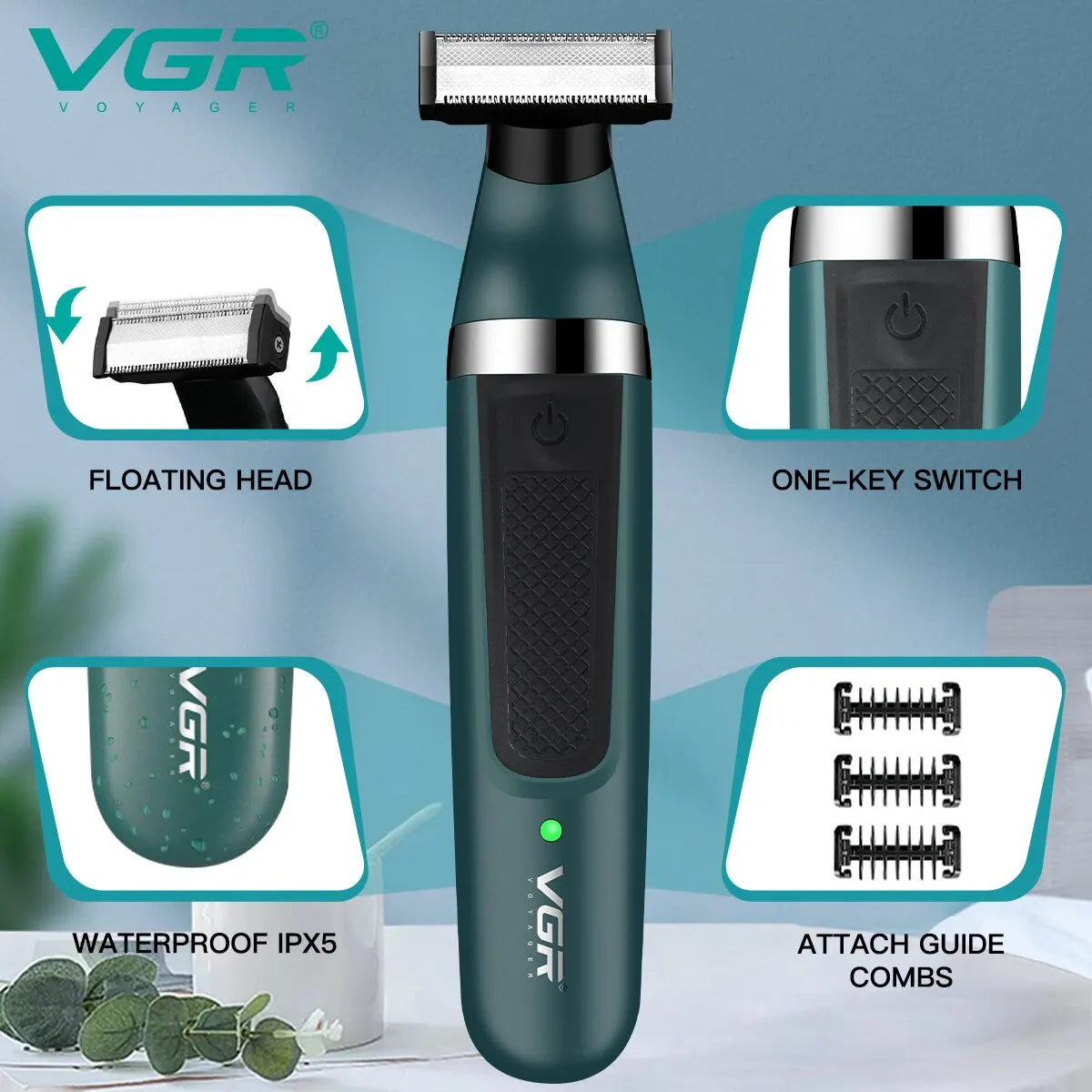 VGR Electric Shaver Hair Trimmer Professional 2 in 1 Shaver Razor Waterproof Beard Trimmer Household Hair Shaving for Men V-393