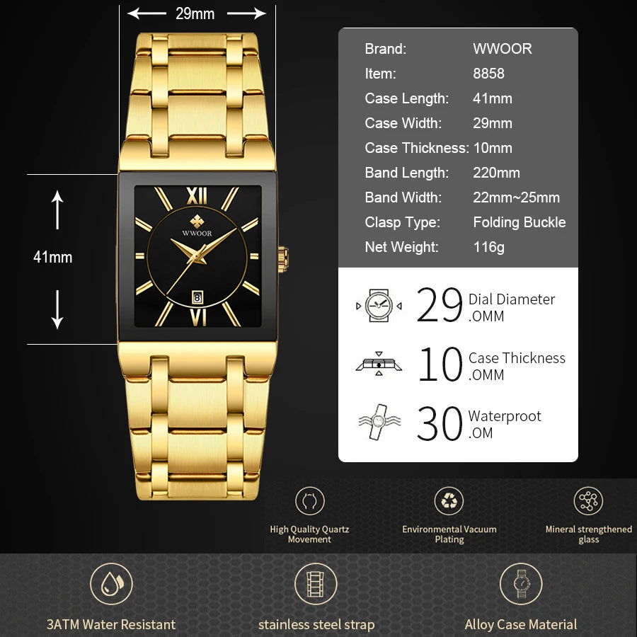 RokstarModern Golden Quartz Stainless Steel Waterproof Wrist Watch – Sleek, Durable, and Stylish