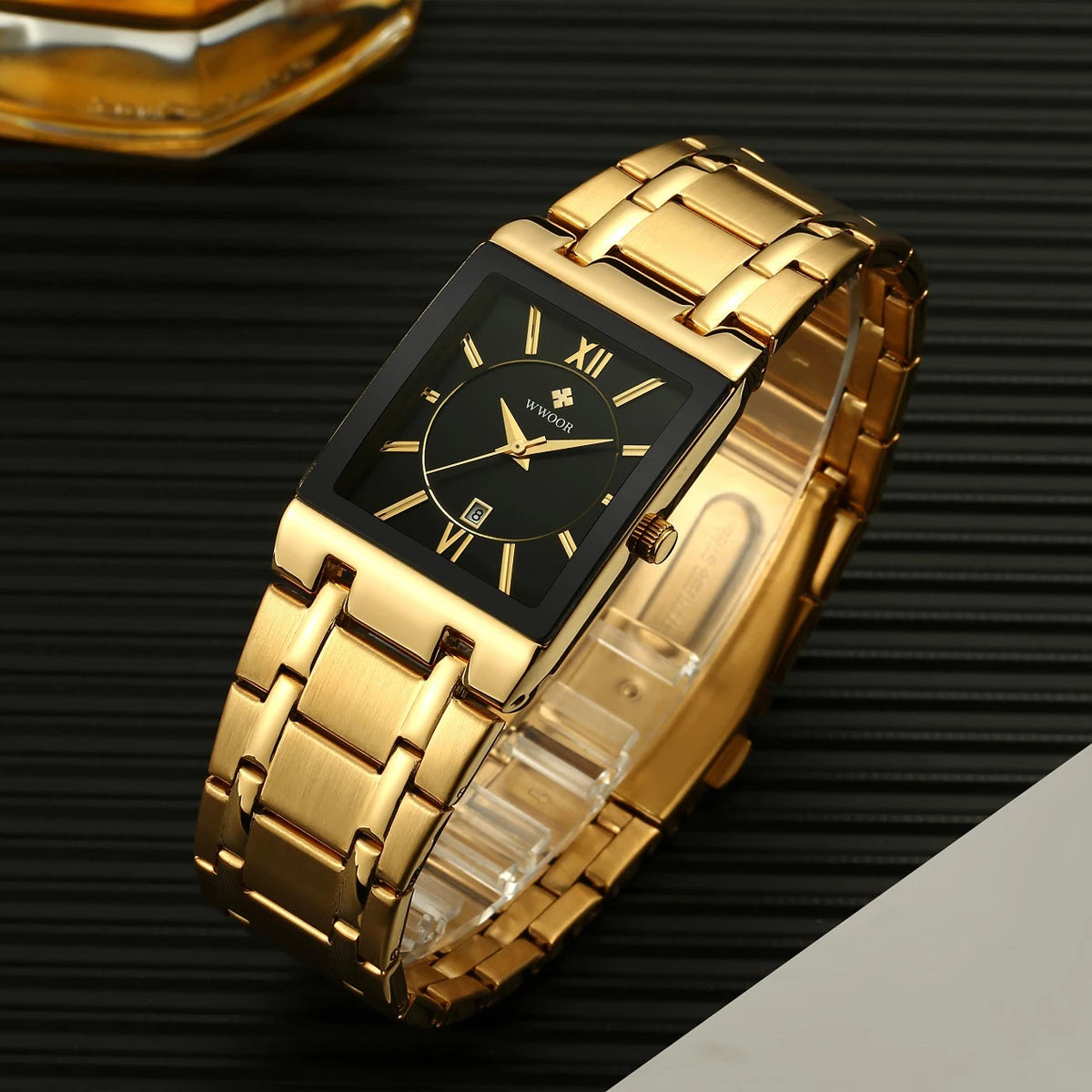 RokstarModern Golden Quartz Stainless Steel Waterproof Wrist Watch – Sleek, Durable, and Stylish